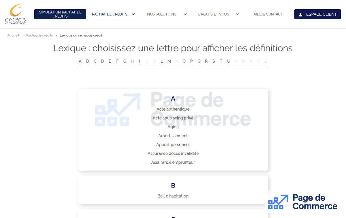 Capture : Lexique rachat de credit - Creatis